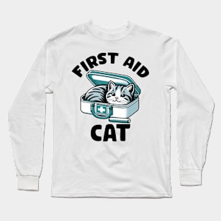 First Aid Cat Pun Nurse Doctor Healthcare Novelty Funny Cat Long Sleeve T-Shirt